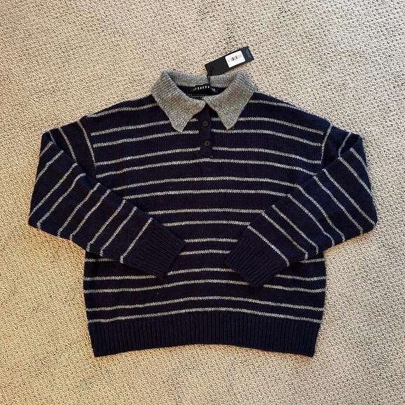 Lioness Rising Sun Jersey Pullover Grey / Navy Women's Collared Sweater Small - Picture 3 of 4